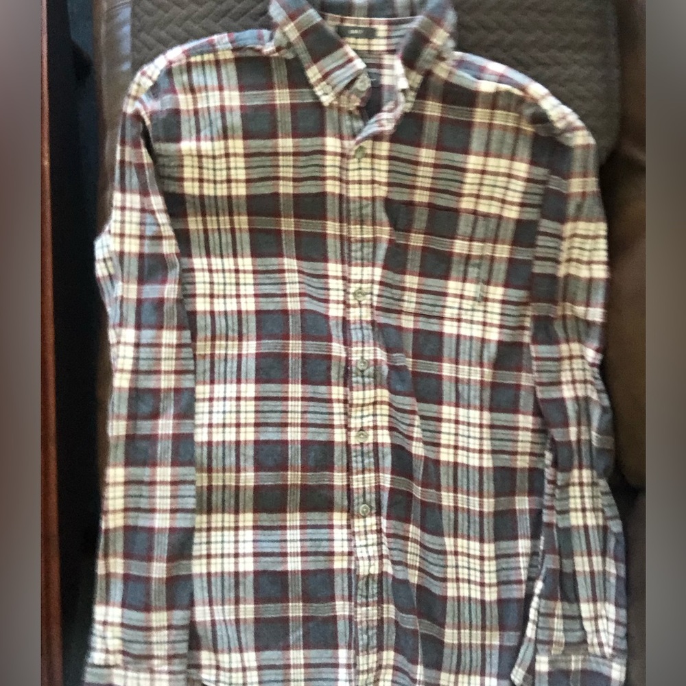 Eddie Bauer Men's Plaid Flannel Shirt - Slim fit size Large Tall- Heather Gray